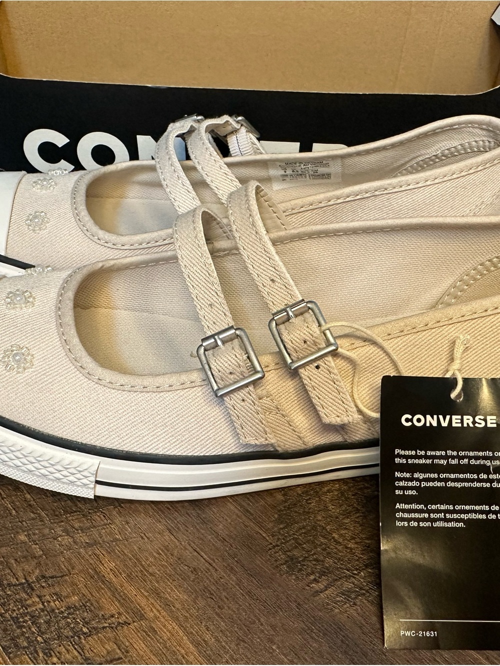 Converse Women’s Cream Canvas Double-Strap Mary Jane Sneakers